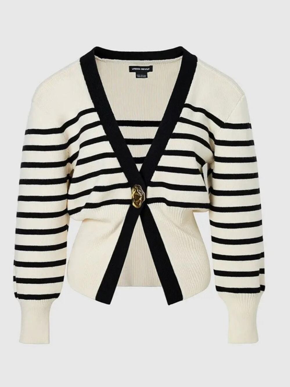 Urban Revivo NWOTS Striped V-Neck Cardigan Knit Sweater Cream Black size 8